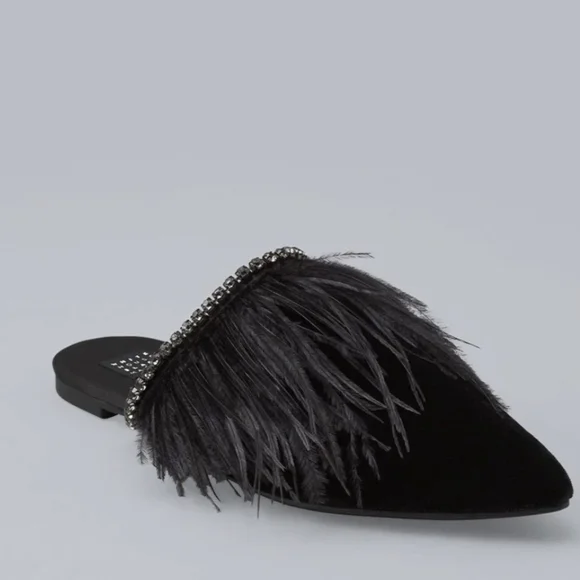 White House Black Market Black Feather Mules sz8 - Picture 1 of 5